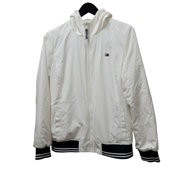 Tommy Hilfiger Women's Reversible Plush/Nylon Hooded Full-Zip Jacket Small Cream - Picture 4 of 14